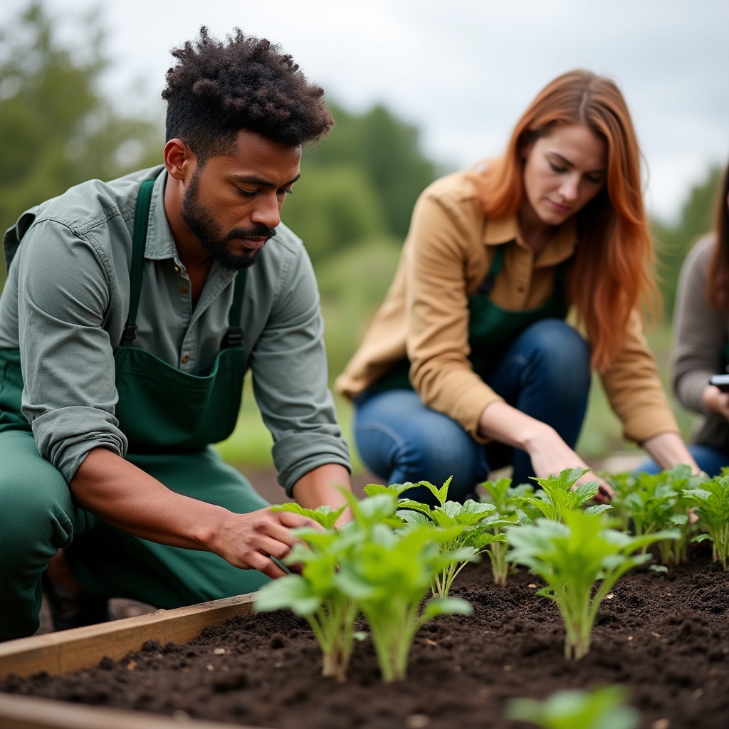 Partecipanti al lavoro nel campo dimostrativo durante una sessione pratica