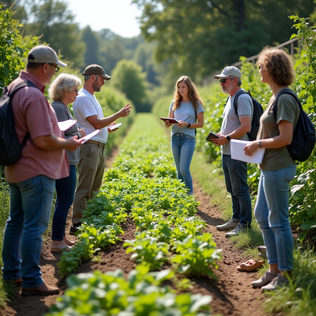 Gruppo di visitatori durante un Open Day nel campo dimostrativo biologico