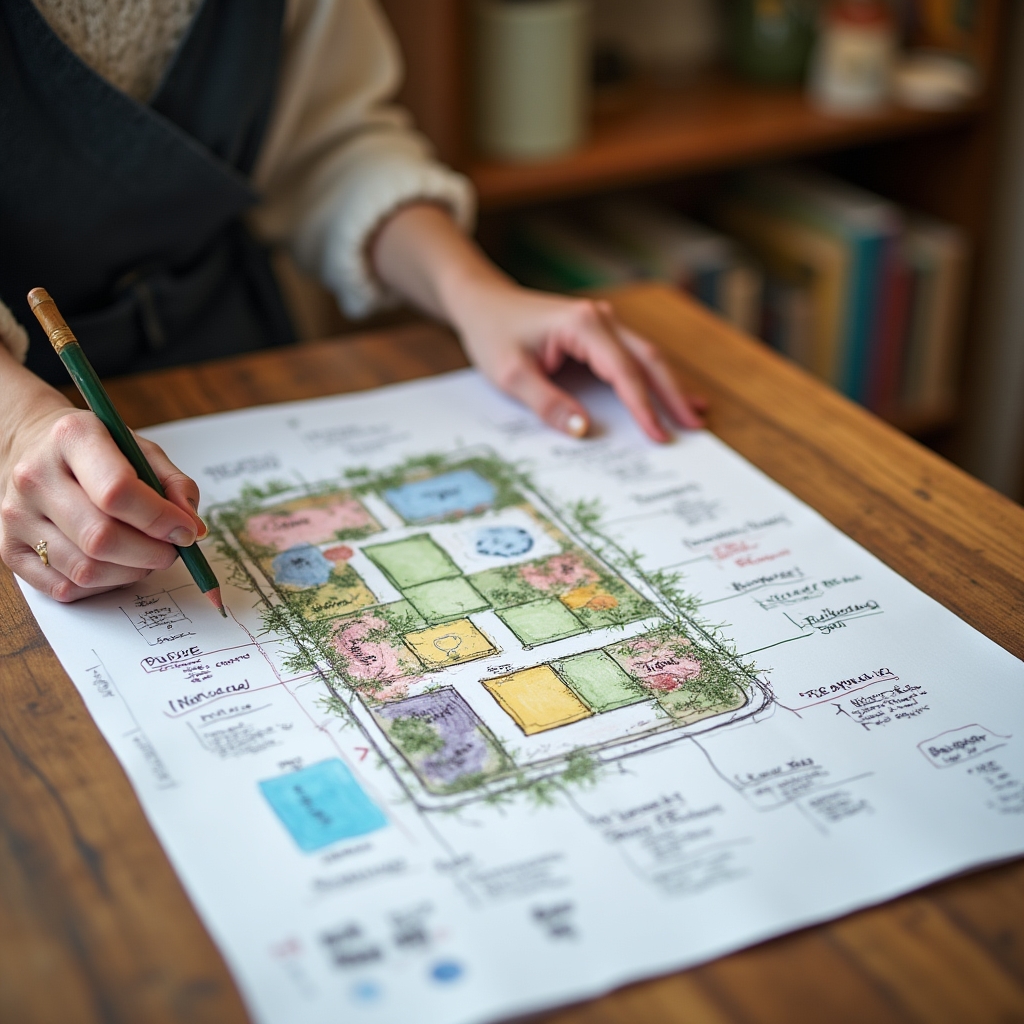 Mappa di progettazione permacultura per un orto familiare su carta